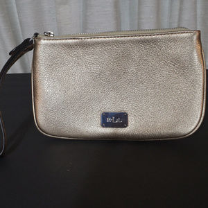 Ralph Lauren Gold Metallic Leather Wristlet Purse